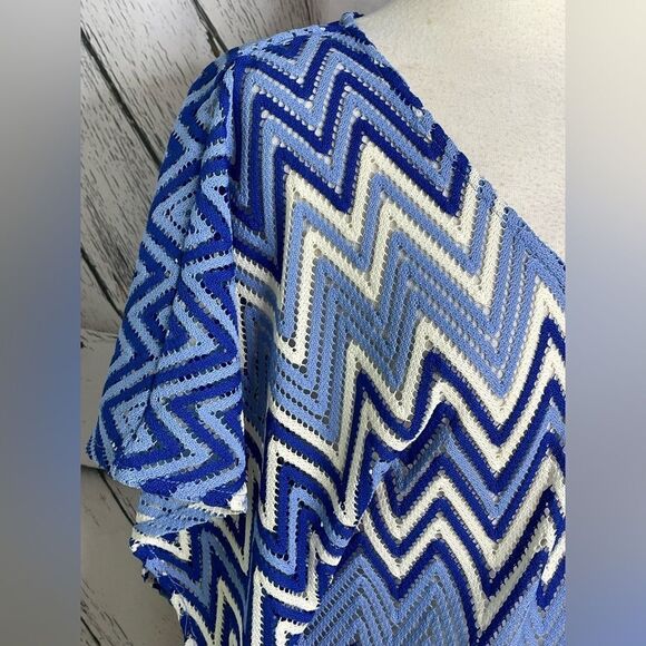 INC International Concepts zigzag batwing blouse top blue S/M - Picture 4 of 6